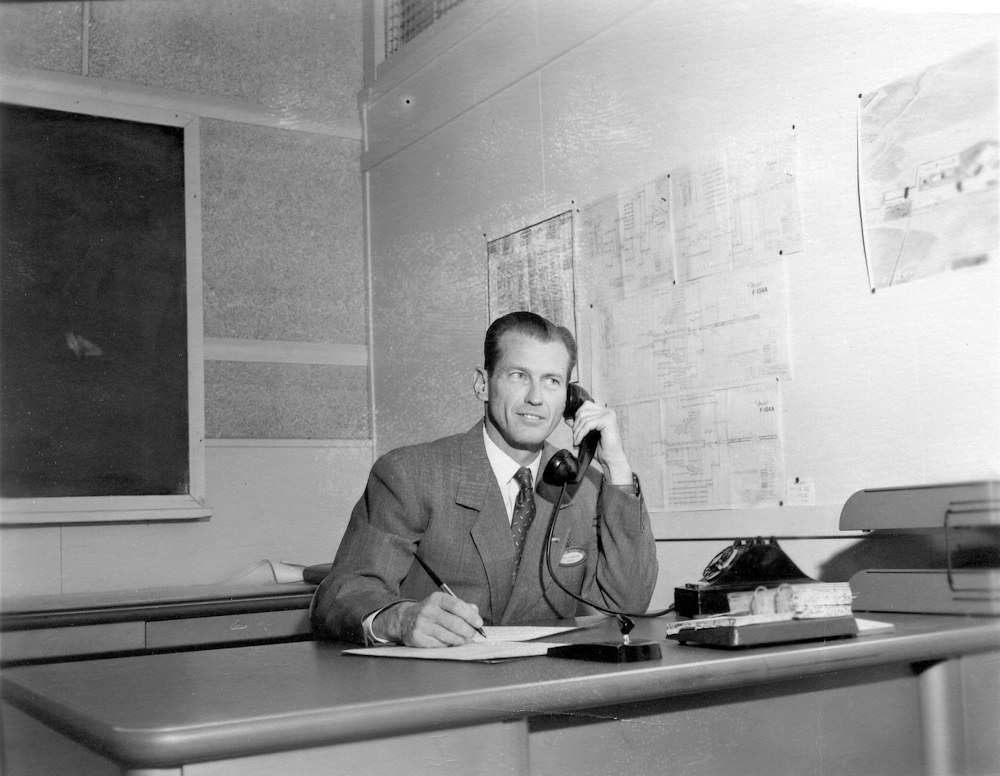 Paul Schweich in office at Lockheed, 1952