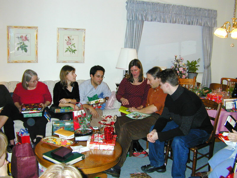 Opening presents at the Peggy and Bob's.