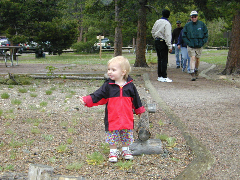 Simone at picnic ground at Sprague Lake.