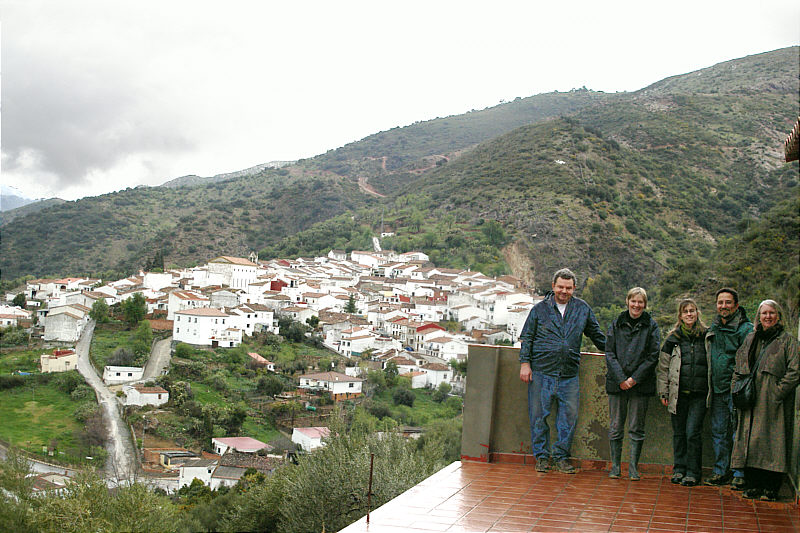 Chris and Sue on the terrace of their house, Jimera de Libar in the background.