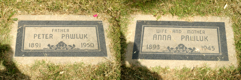 Gravestones for Anna and Peter Pawluk.