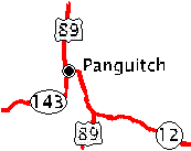 Map of the roads near Panguitch, Utah.